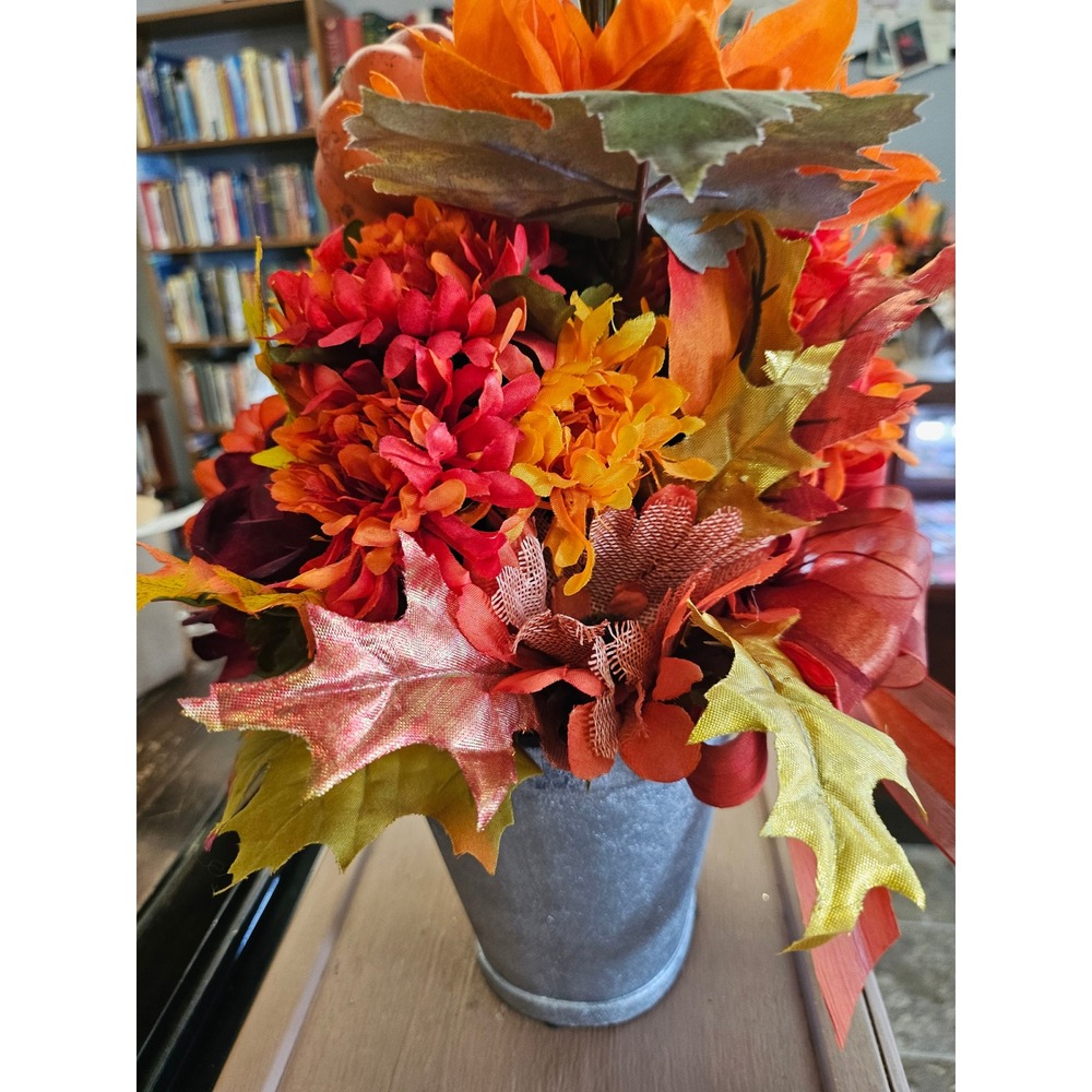 Handmade Fall Floral Arrangement OS Orange Pumpkin Harvest Centerpiece Decor